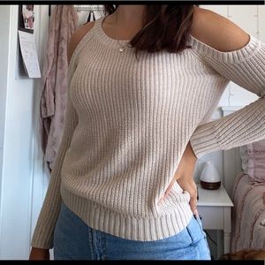 Cream Shoulder Cut-Out Sweater